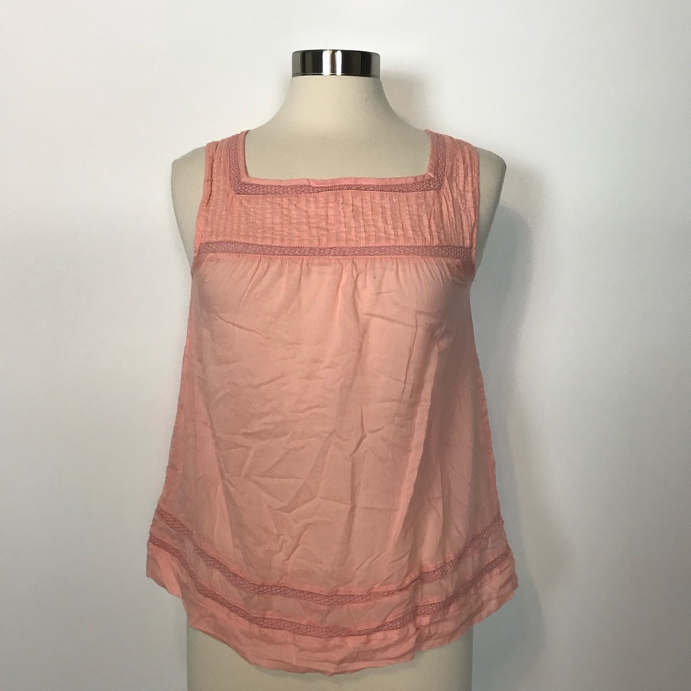 Gap Blush Pink Square Neck Flowy Lace Cotton Tank Top XS